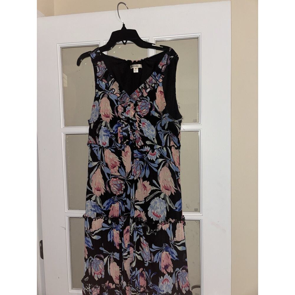 John Paul Richard women’s maxi dress long sleeveless floral navy blue medium